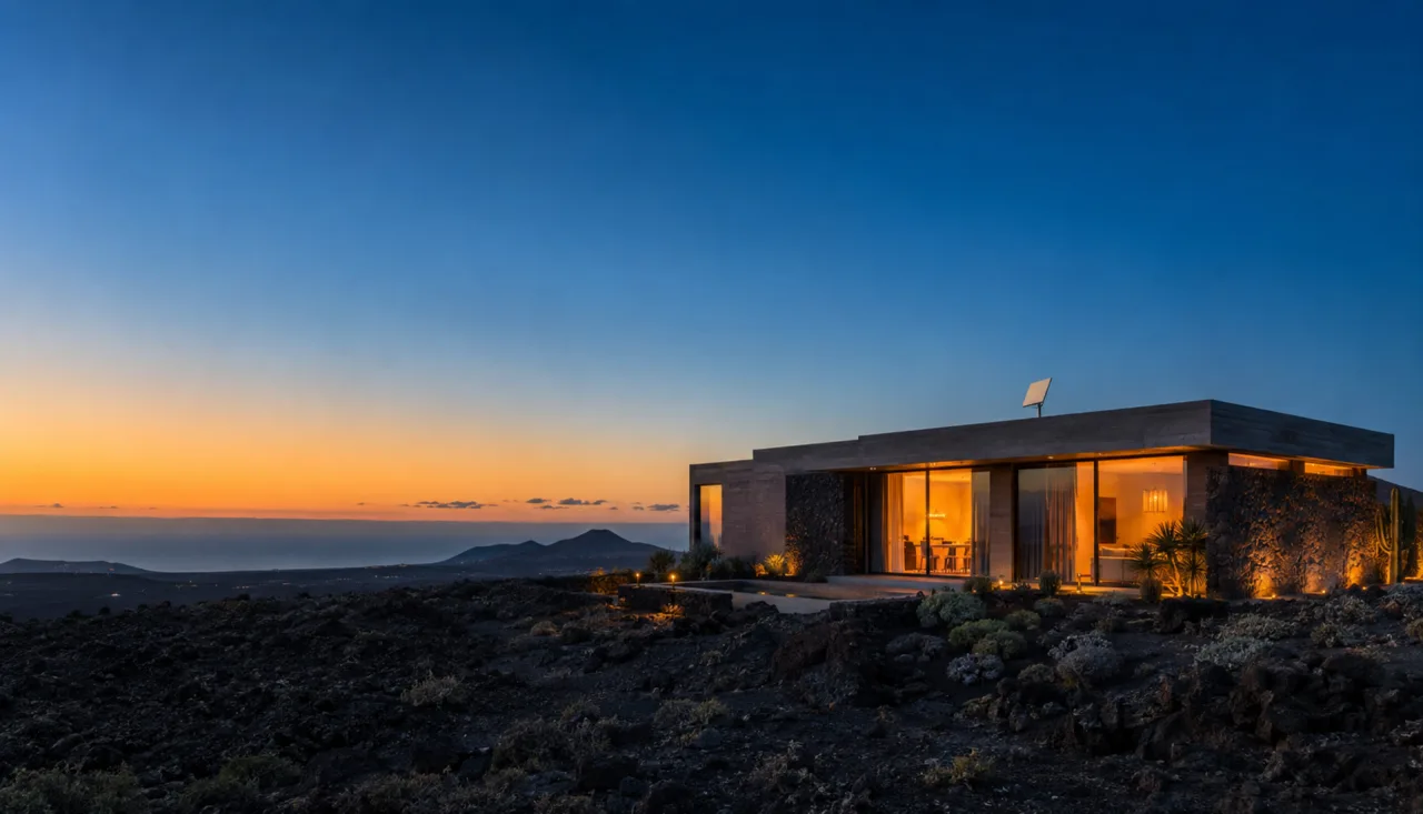 Vivienda canaria conectada en entorno volcánico