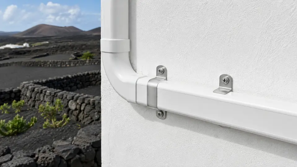 Canalización exterior protegida del sol en una pared de Lanzarote